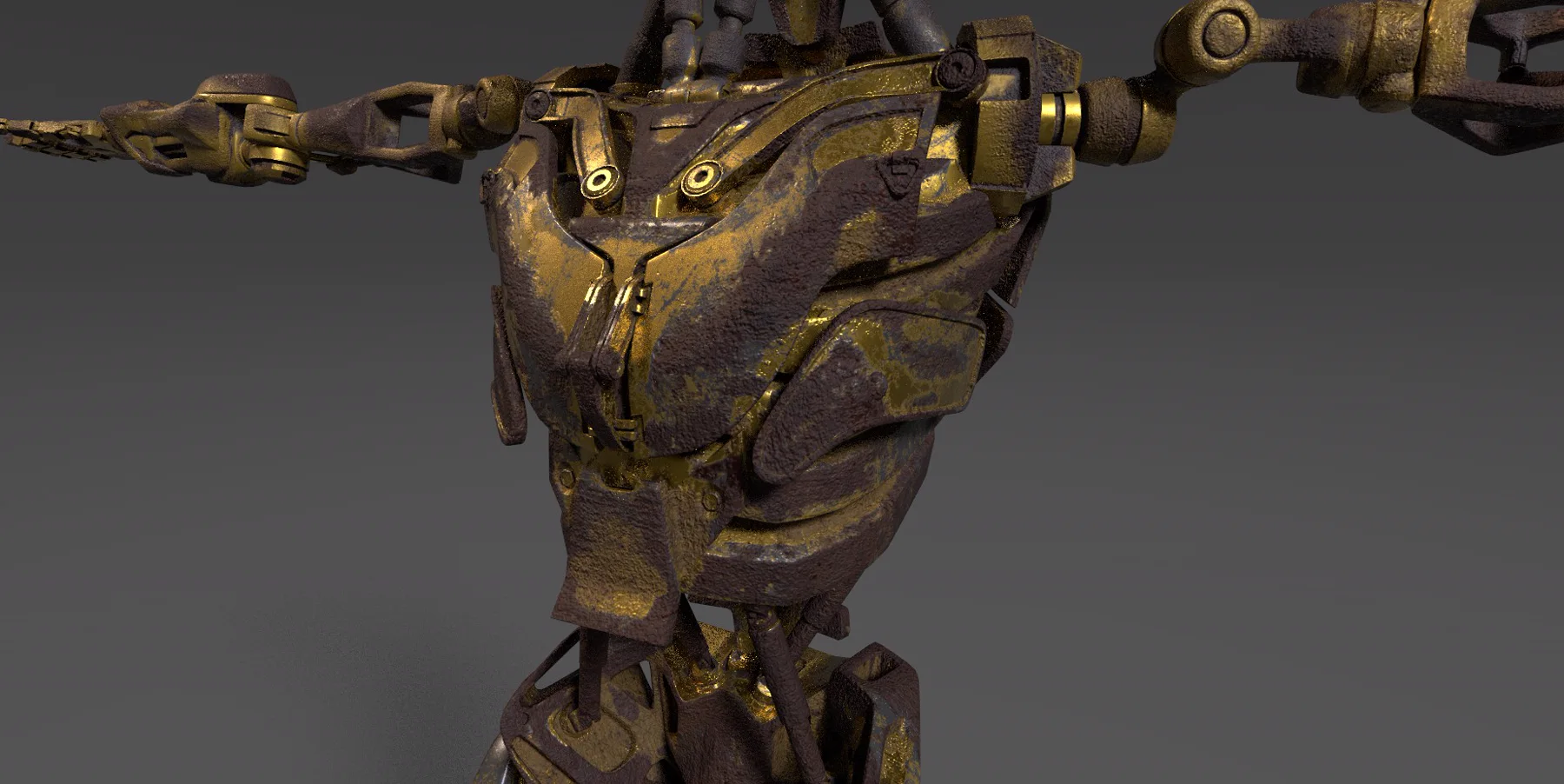 Buste de robot mécanique texturé en métal usé