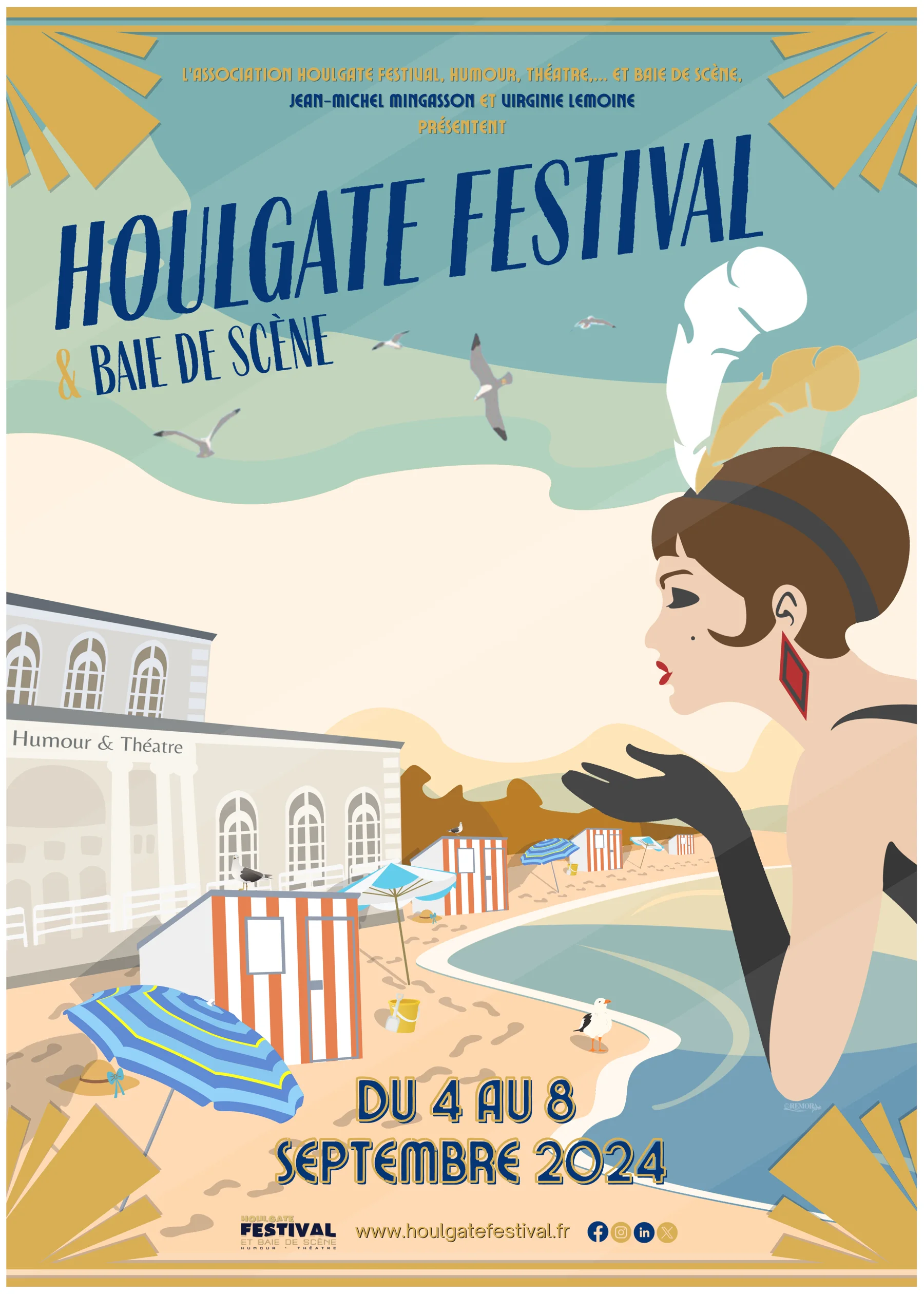 Affiche illustrée du Houlgate Festival 2024, inspirée des bains de mer